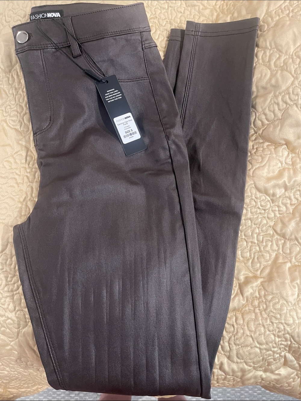 Fashion Nova Dark Brown Faux Leather Pants